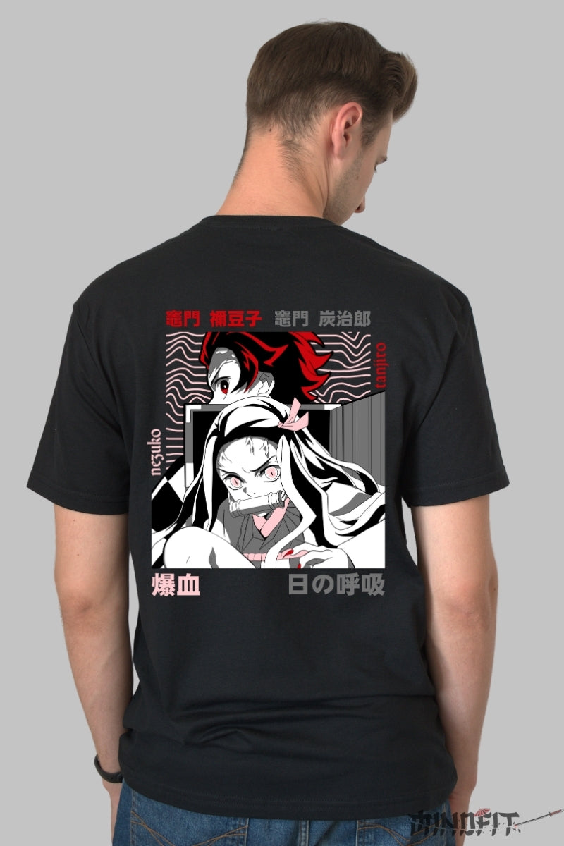 Tricou Anime Demon Slayer - Fratii Kamado Barbat Negru