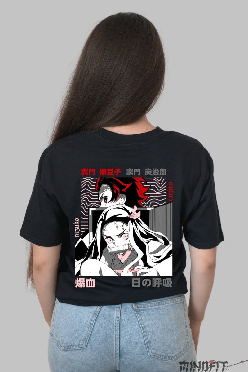 Tricou Anime Demon Slayer - Fratii Kamado Dama Negru