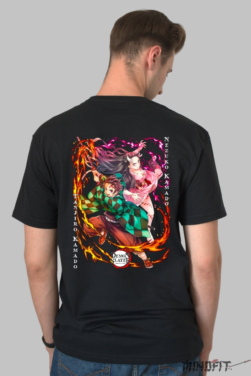 Tricou Anime Demon Slayer - Fratii Kamado Unite Barbat Negru