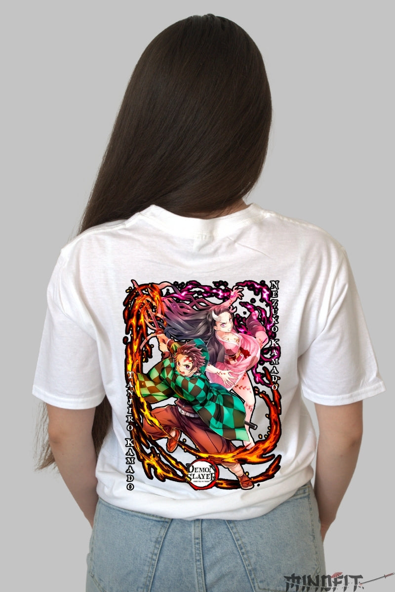 Tricou Anime Demon Slayer - Fratii Kamado Unite Dama alb