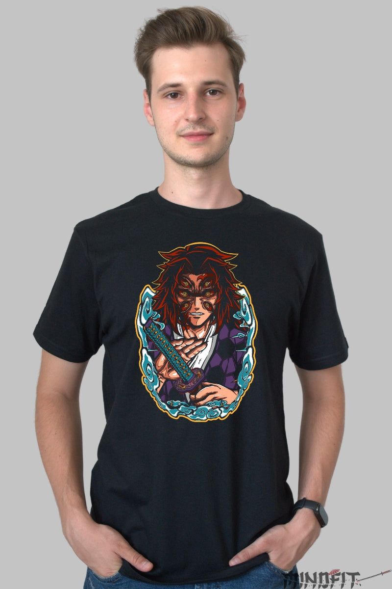 Tricou Anime Demon Slayer - Giyu Forta Respiratiei Apa Barbat Negru