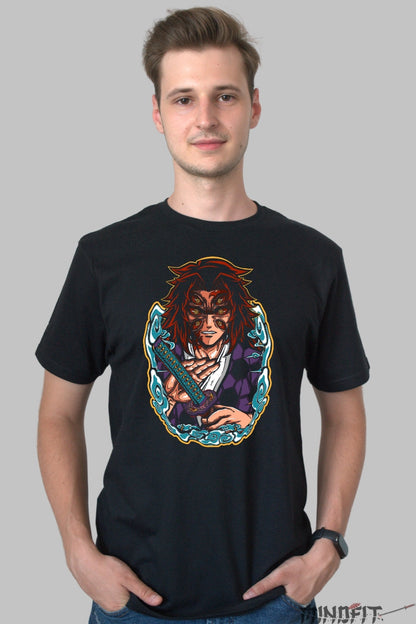 Tricou Anime Demon Slayer - Giyu Forta Respiratiei Apa Barbat Negru