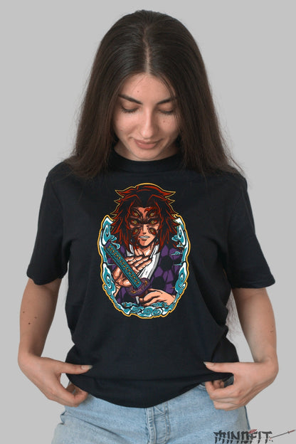 Tricou Anime Demon Slayer - Giyu Forta Respiratiei Apa Dama Negru
