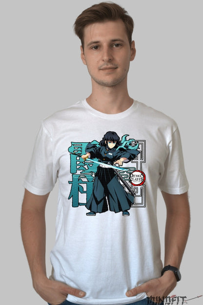 Tricou Anime Demon Slayer - Giyu Stilul Apei barbat alb