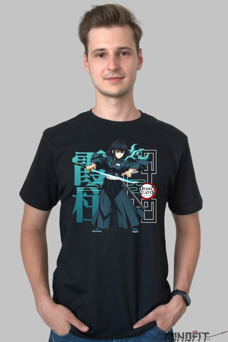 Tricou Anime Demon Slayer - Giyu Stilul Apei barbat negru