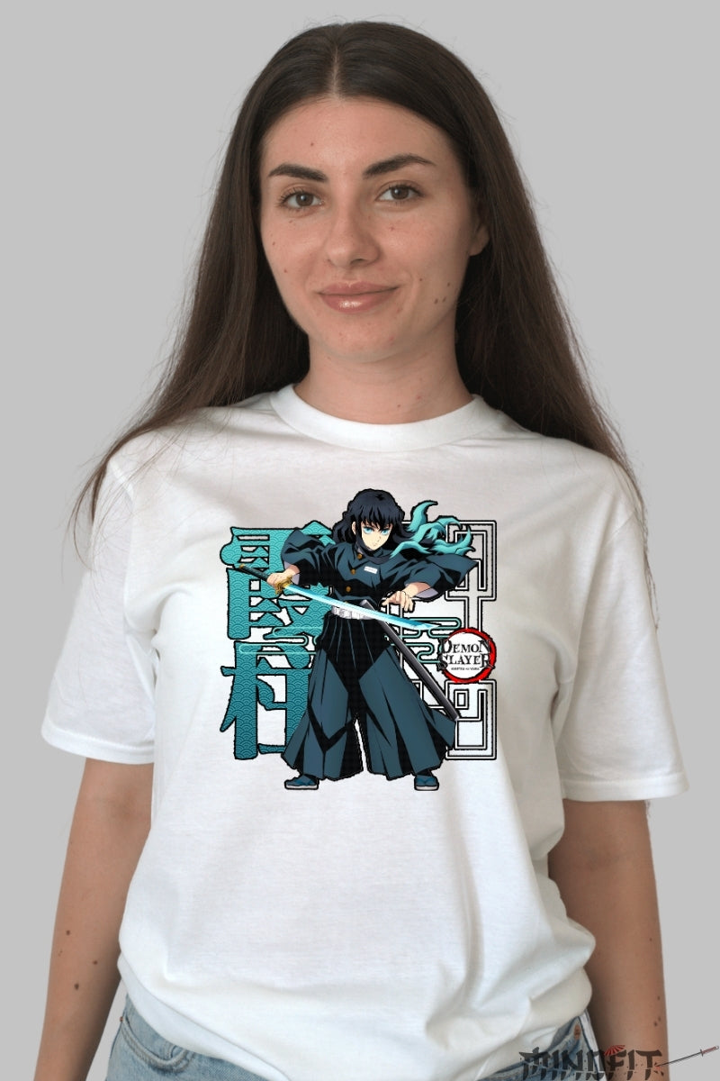 Tricou Anime Demon Slayer - Giyu Stilul Apei dama alb