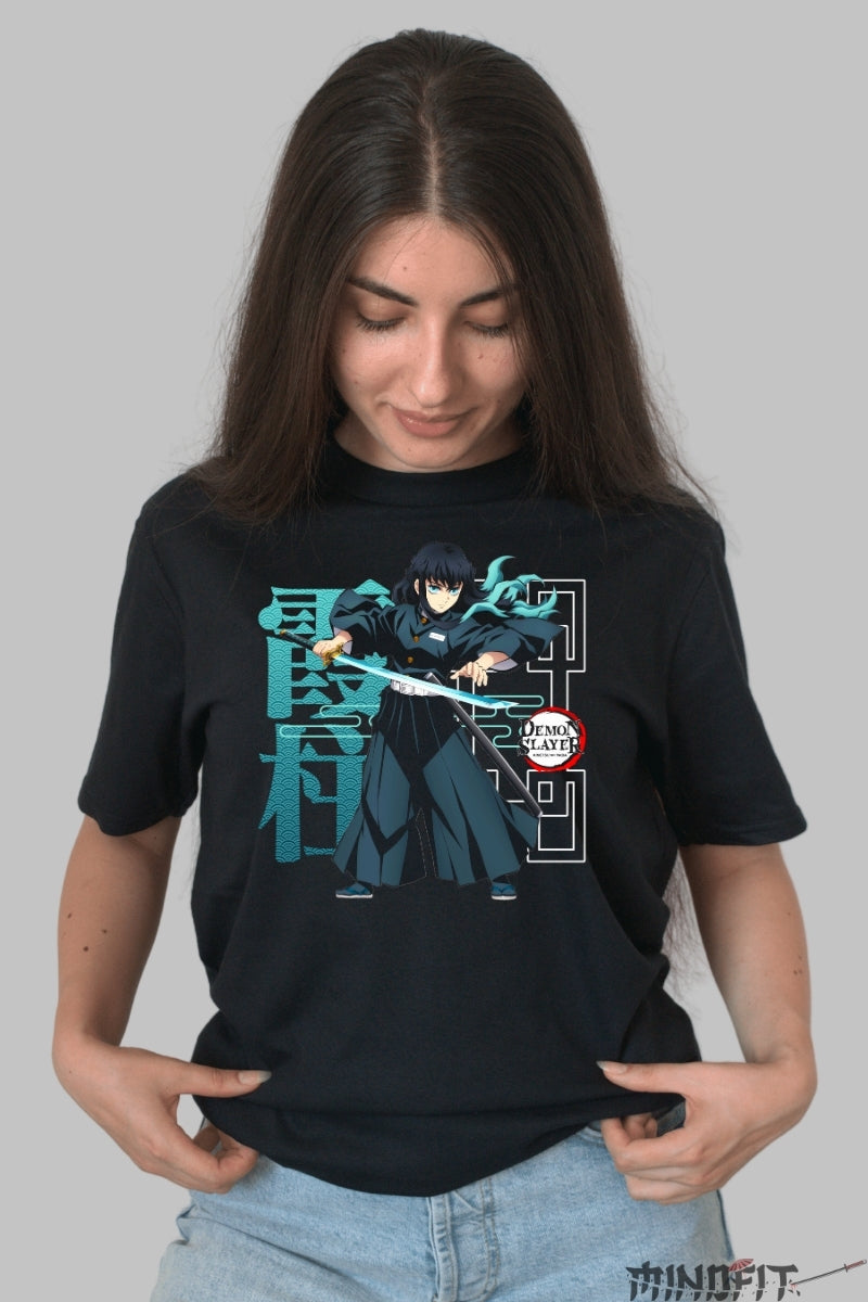 Tricou Anime Demon Slayer - Giyu Stilul Apei dama negru