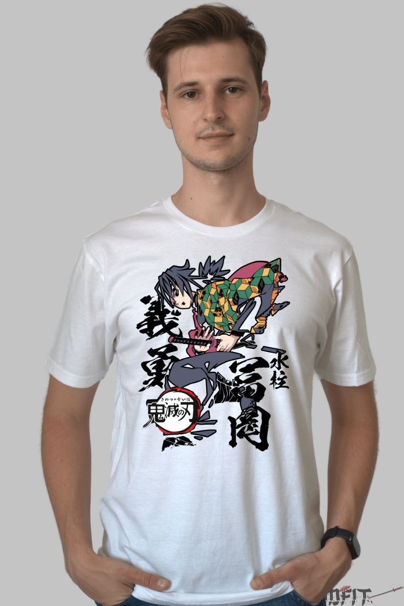 Tricou Anime Demon Slayer - Giyu Tomioka Water Hashira barbat alb