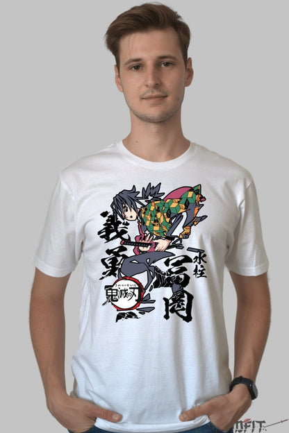 Tricou Anime Demon Slayer - Giyu Tomioka Water Hashira barbat alb