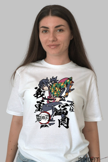 Tricou Anime Demon Slayer - Giyu Tomioka Water Hashira dama alb