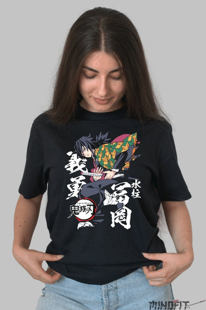 Tricou Anime Demon Slayer - Giyu Tomioka Water Hashira dama negru