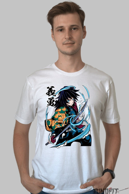 Tricou Anime Demon Slayer - Giyu Tomioka Water Hashira barbat alb