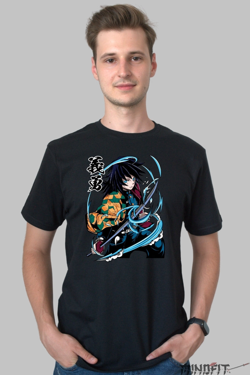 Tricou Anime Demon Slayer - Giyu Tomioka Water Hashira barbat negru