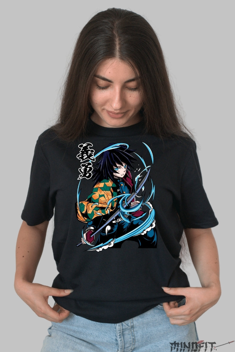 Tricou Anime Demon Slayer - Giyu Tomioka Water Hashira dama negru