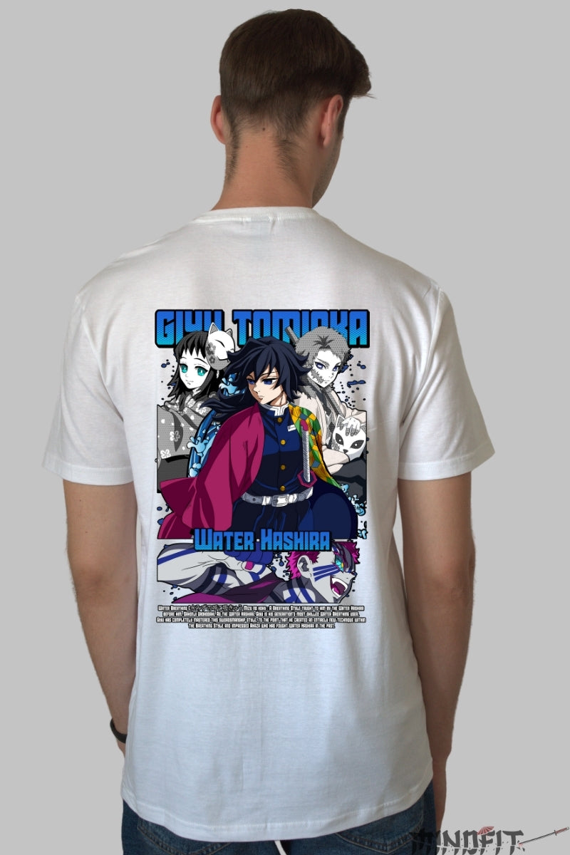 Tricou Anime Demon Slayer - Giyu Water Hashira Barbat Alb