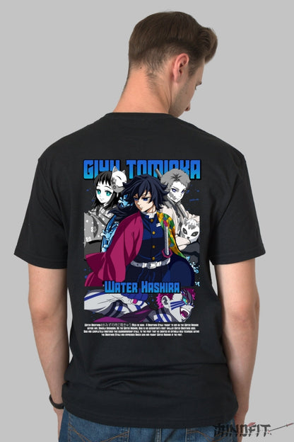 Tricou Anime Demon Slayer - Giyu Water Hashira Barbat Negru