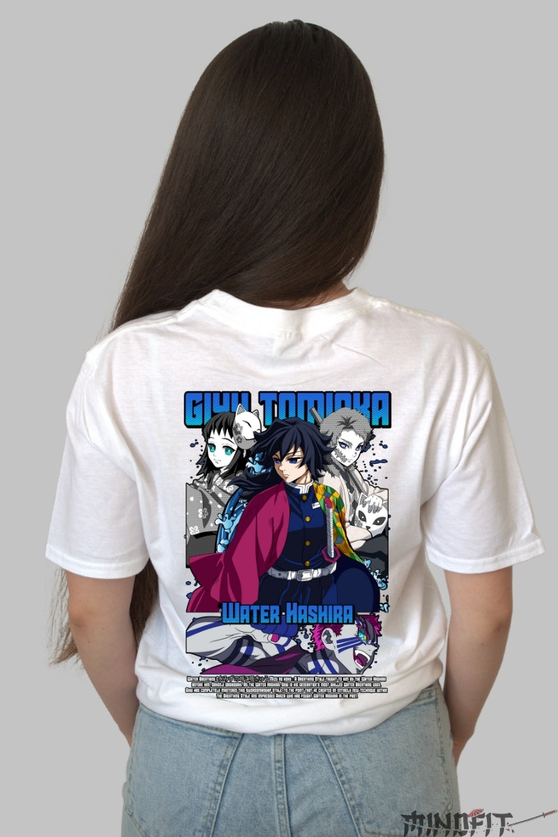 Tricou Anime Demon Slayer - Giyu Water Hashira Dama alb