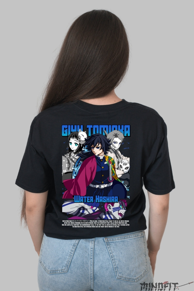 Tricou Anime Demon Slayer - Giyu Water Hashira Dama Negru