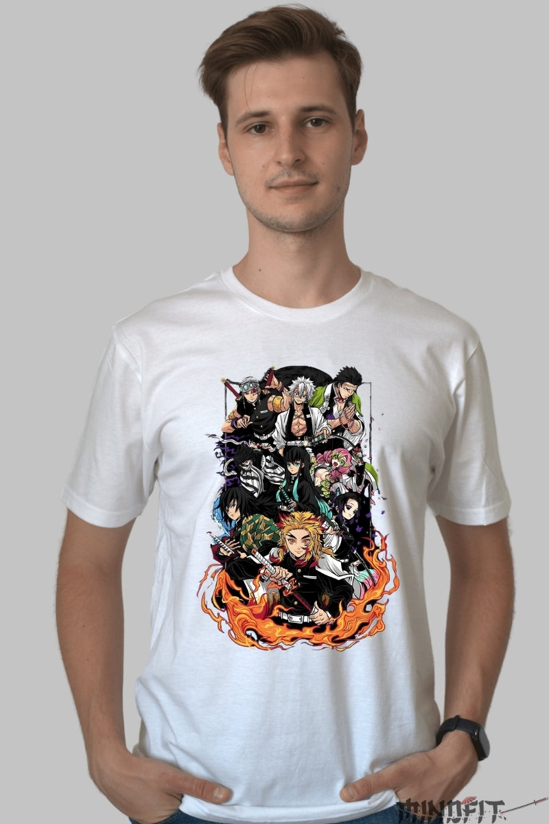Tricou Anime Demon Slayer - Hashira Flame Power barbat alb