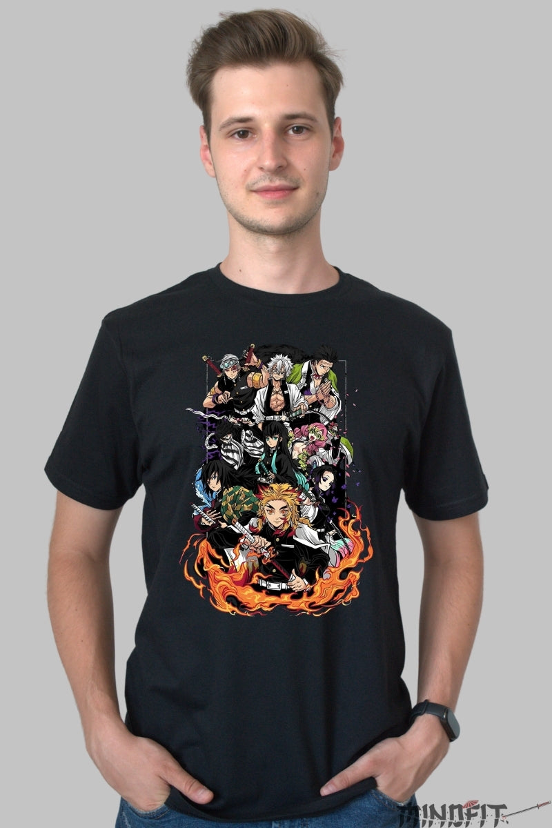 Tricou Anime Demon Slayer - Hashira Flame Power barbat negru