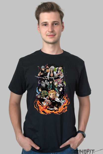 Tricou Anime Demon Slayer - Hashira Flame Power barbat negru