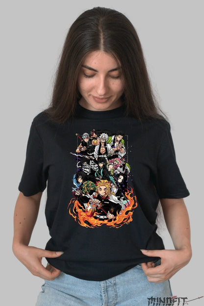Tricou Anime Demon Slayer - Hashira Flame Power dama negru