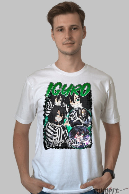 Tricou Anime Demon Slayer - Iguro Obanai Serpentine Shadow barbat alb