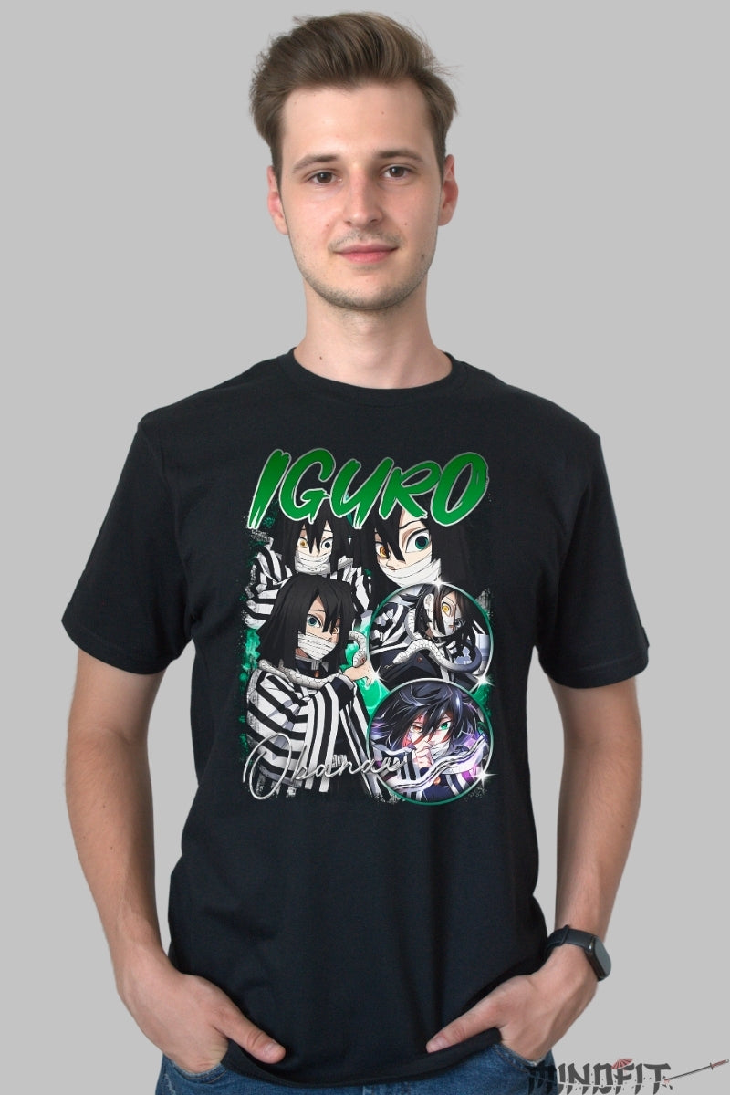 Tricou Anime Demon Slayer - Iguro Obanai Serpentine Shadow barbat negru