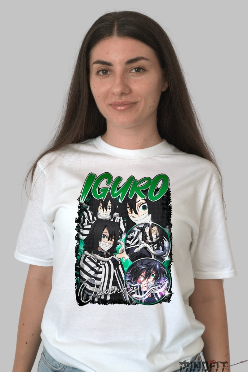 Tricou Anime Demon Slayer - Iguro Obanai Serpentine Shadow dama alb