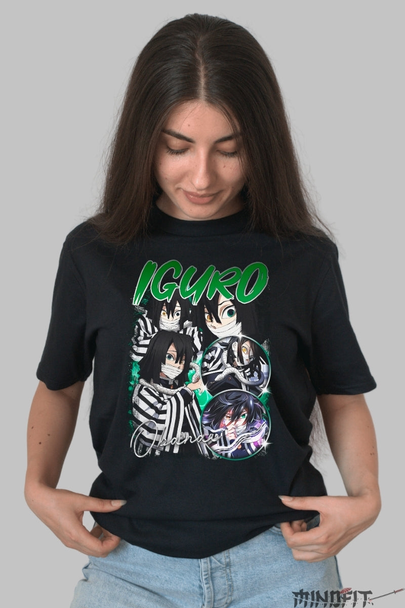 Tricou Anime Demon Slayer - Iguro Obanai Serpentine Shadow dama negru