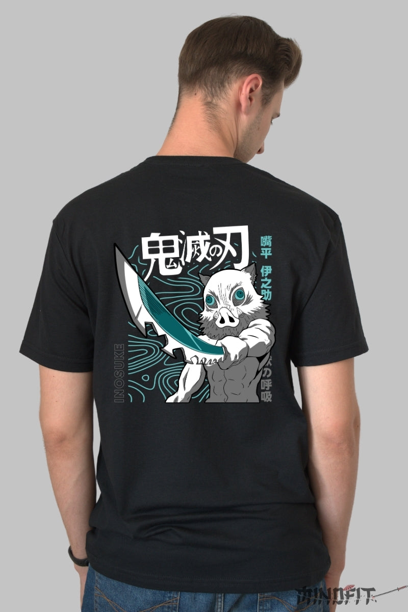 Tricou Anime Demon Slayer - Inosuke Beast Mode Barbat Negru