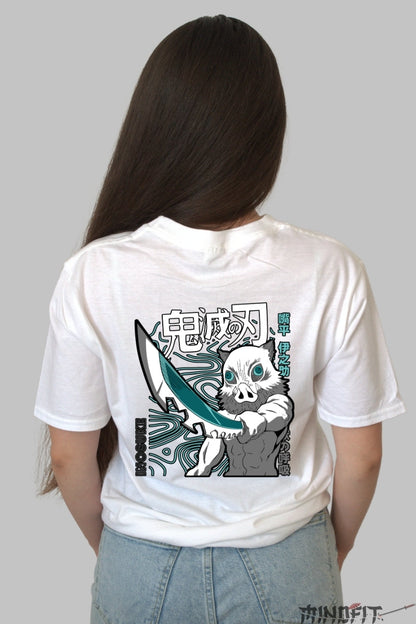 Tricou Anime Demon Slayer - Inosuke Beast Mode Dama alb