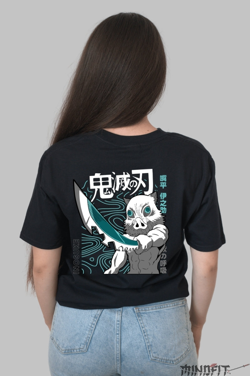Tricou Anime Demon Slayer - Inosuke Beast Mode Dama Negru