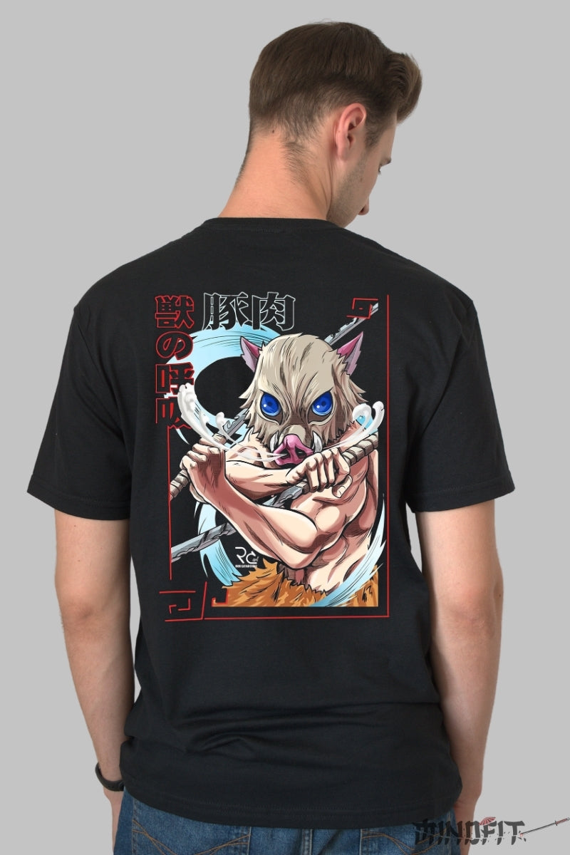 Tricou Anime Demon Slayer - Inosuke Beast Rage Barbat Negru
