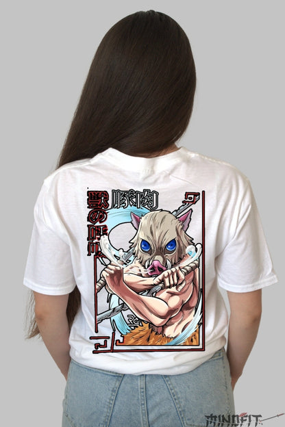 Tricou Anime Demon Slayer - Inosuke Beast Rage Dama alb