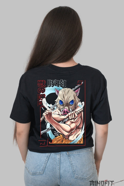 Tricou Anime Demon Slayer - Inosuke Beast Rage Dama Negru
