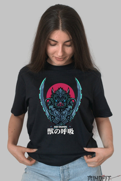 Tricou Anime Demon Slayer - Inosuke Respira-ia Bestiei dama negru