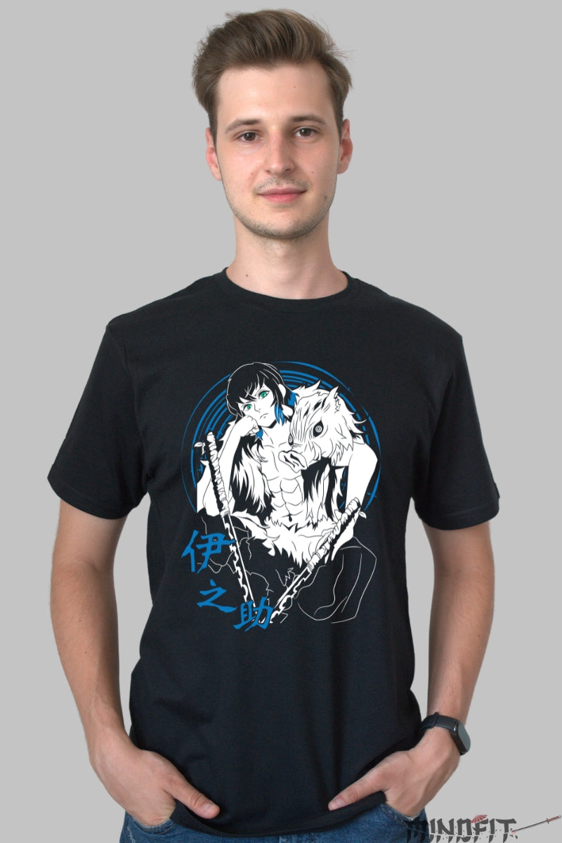 Tricou Anime Demon Slayer - Inosuke Spirit Salbatic Barbat Negru