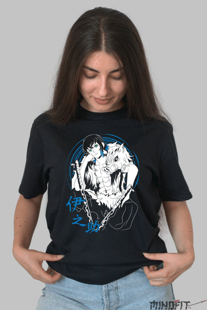 Tricou Anime Demon Slayer - Inosuke Spirit Salbatic Dama Negru