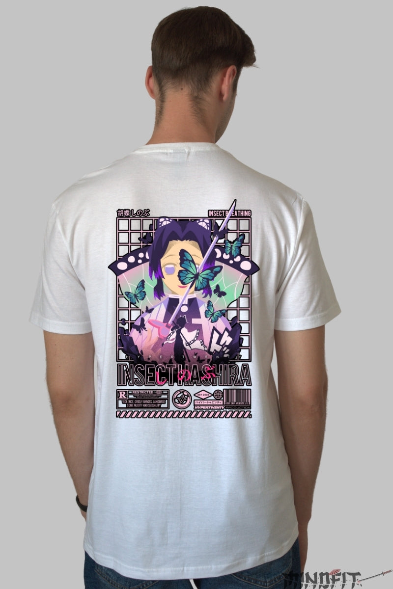 Tricou Anime Demon Slayer - Insect Hashira Barbat Alb