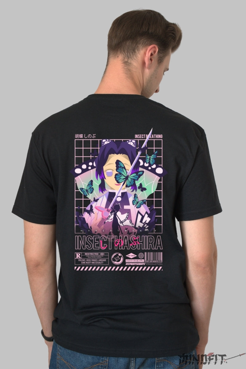 Tricou Anime Demon Slayer - Insect Hashira Barbat Negru