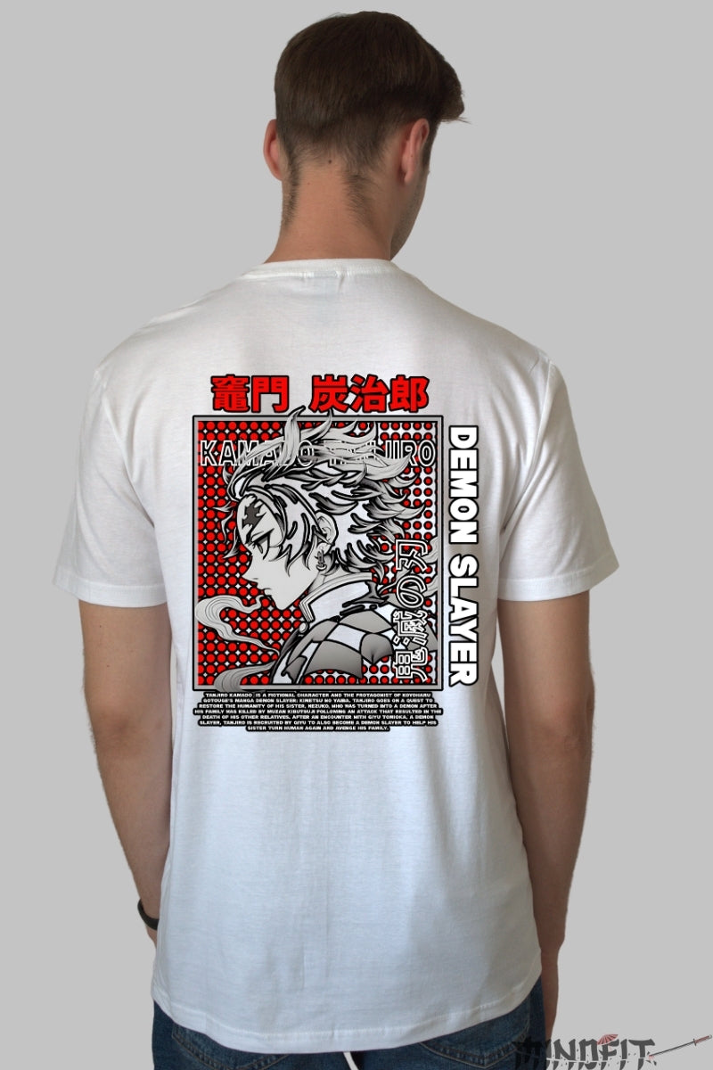 Tricou Anime Demon Slayer - Kamado Focused Barbat Alb
