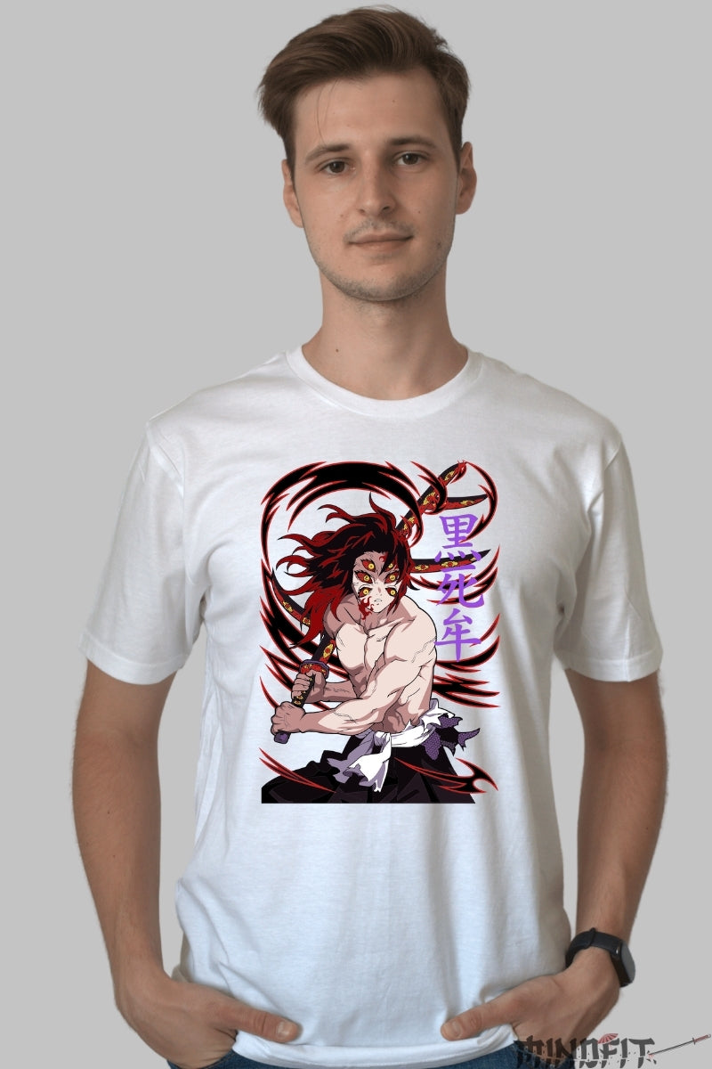Tricou Anime Demon Slayer - Kokushibo Multi-Ochiul Intunecat barbat alb