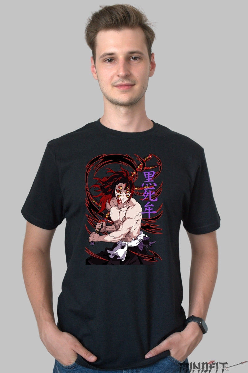 Tricou Anime Demon Slayer - Kokushibo Multi-Ochiul Intunecat barbat negru