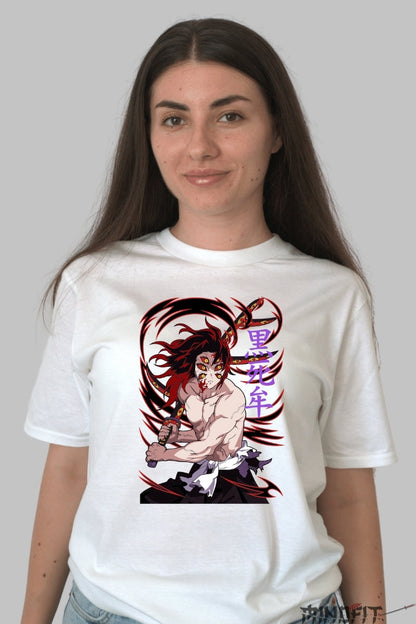 Tricou Anime Demon Slayer - Kokushibo Multi-Ochiul Intunecat dama alb