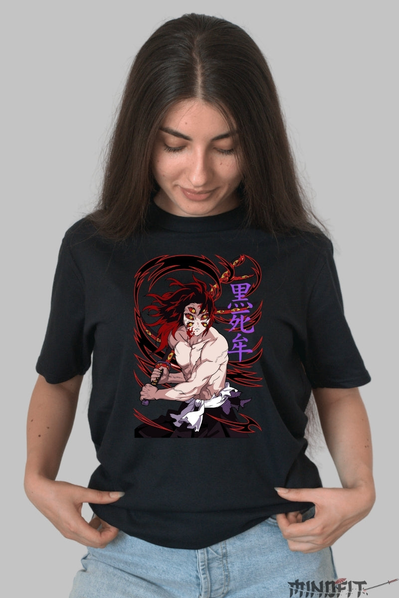 Tricou Anime Demon Slayer - Kokushibo Multi-Ochiul Intunecat dama negru