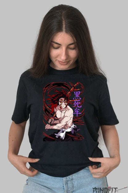 Tricou Anime Demon Slayer - Kokushibo Multi-Ochiul Intunecat dama negru
