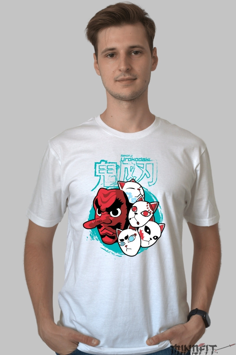 Tricou Anime Demon Slayer - Masti Urokodaki barbat alb
