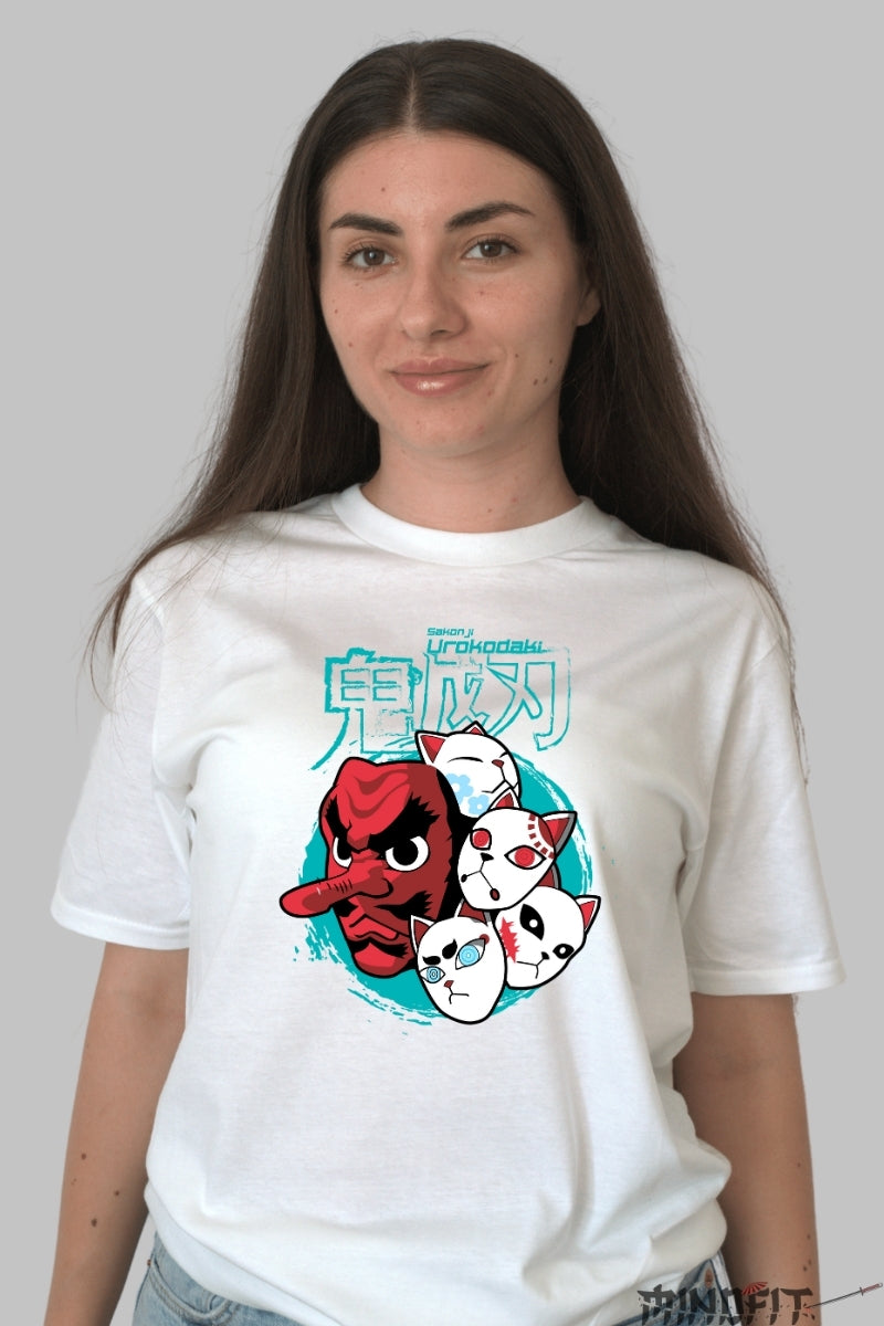 Tricou Anime Demon Slayer - Masti Urokodaki dama alb