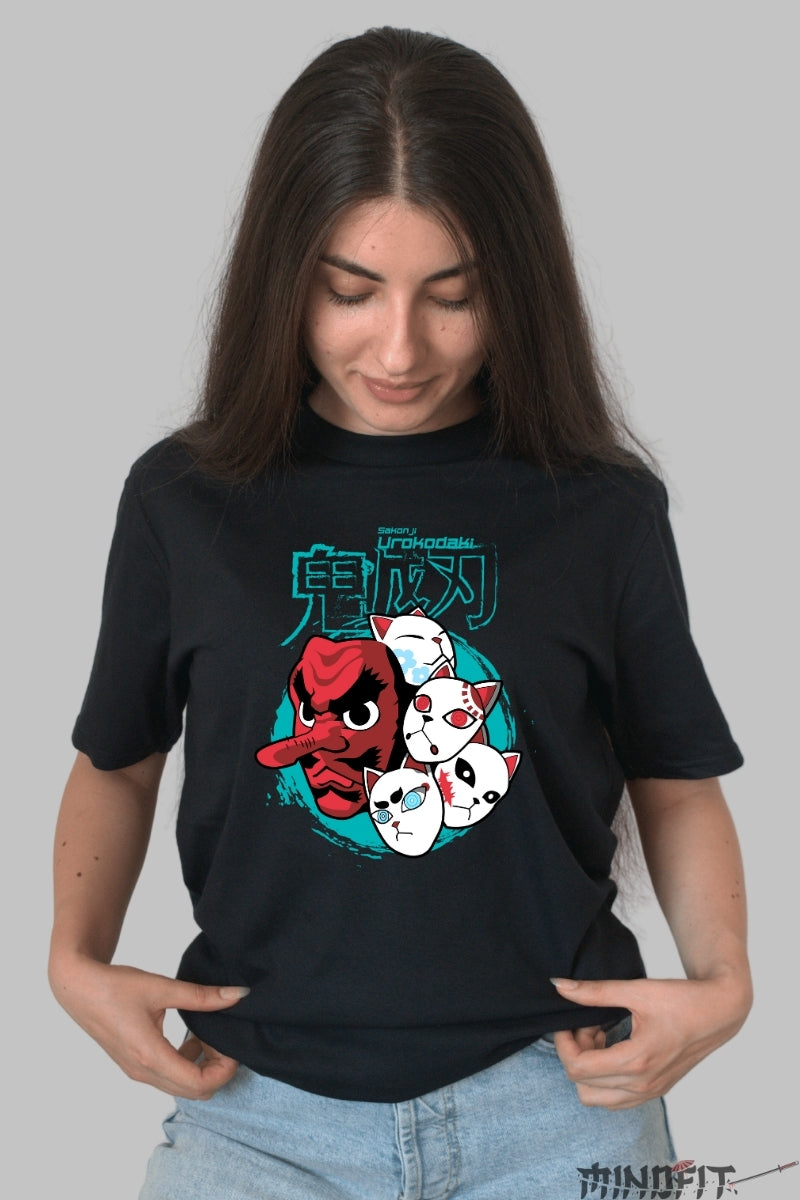 Tricou Anime Demon Slayer - Masti Urokodaki dama negru